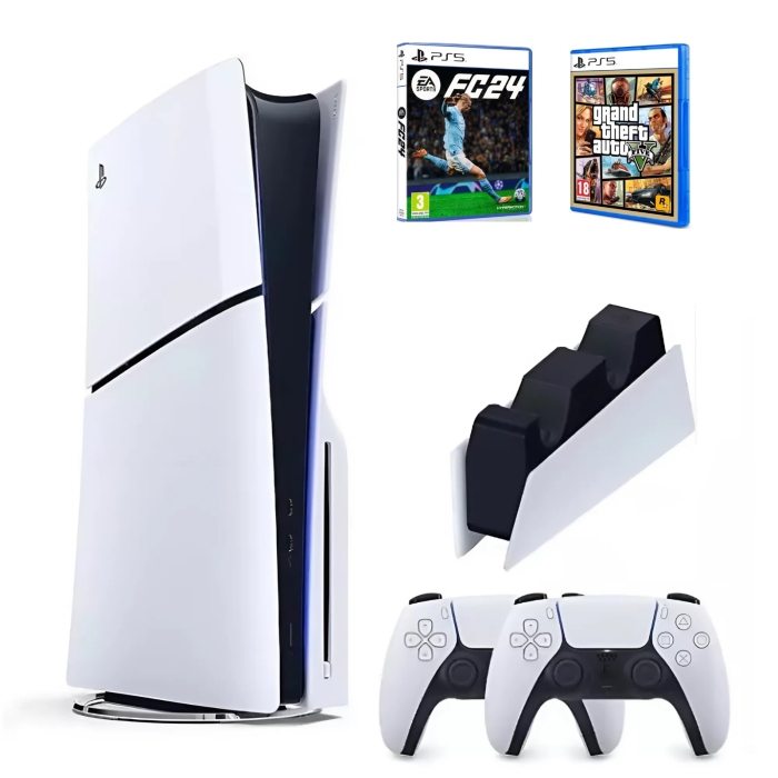 Sony Playstation 5 Slim Cdli Çift Kollu Şarj İstayonlu Gta ve Fifa 24 Oyunlu